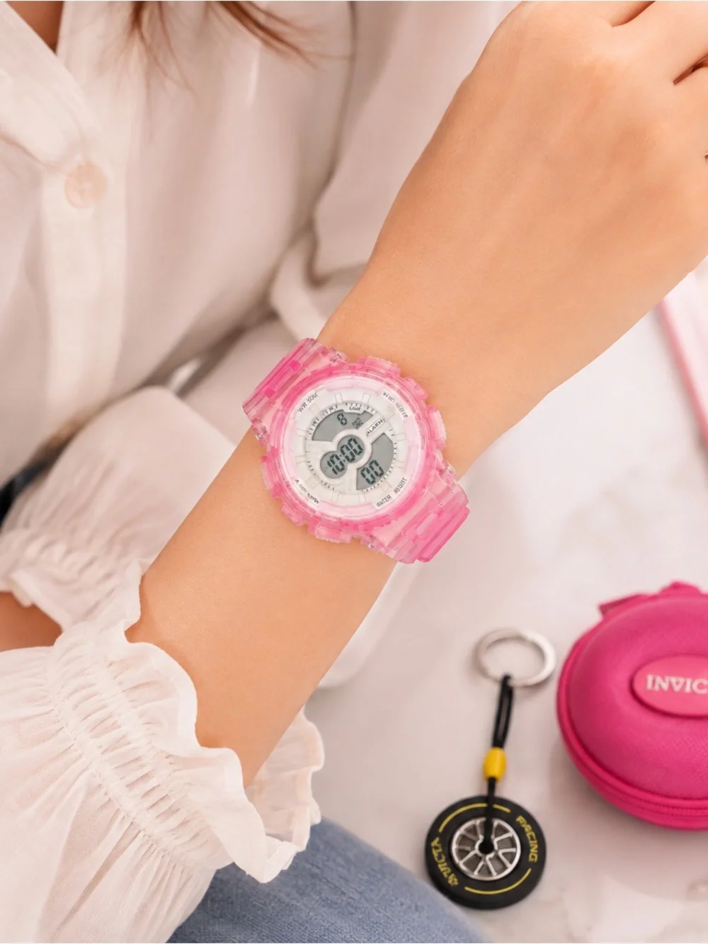 NEW Activa X Invicta Nitro Drift 43mm Pink Digital Watch Set ACW-GA-L-502